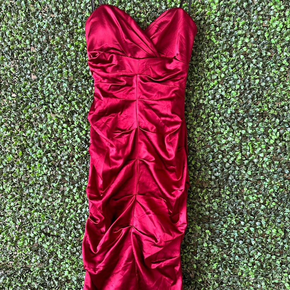 XSCAPE by Joanna Chen Women's formal ruched dress dark red size 6 stretchy